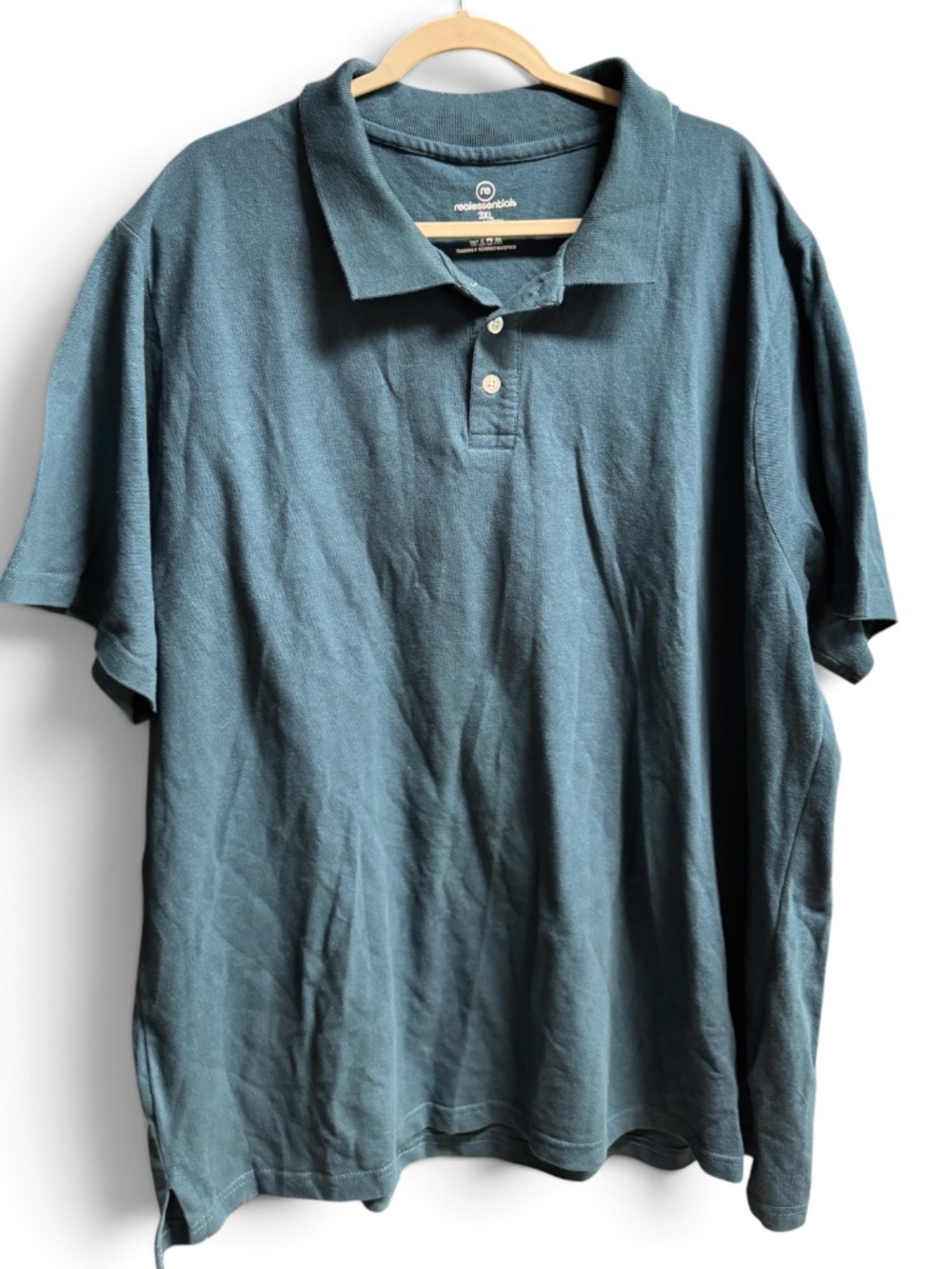 Real Essentials 3XL 100% Cotton Lightweight Blue Green Polo Shirt